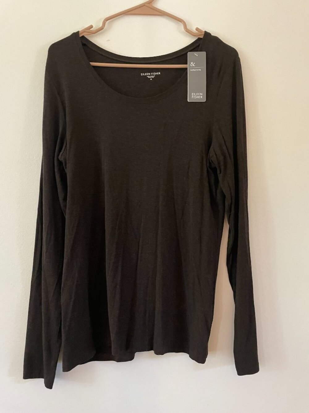 NWT Dark Brown Peat Scoop Neck Long Sleeve Top in Italian Knit Basic Casual M